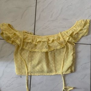 Yellow lace crop top